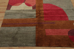 6x9 Gray Hand Knotted Tibetan Art Deco Geometric Wool Oriental Area Rug