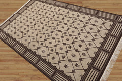 5x8 Beige Hand Knotted Tibetan Art Deco Trellis Wool Oriental Area Rug