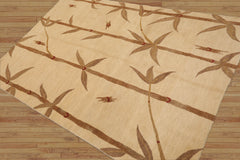 5x8 Beige Hand Knotted Tibetan Transitional Floral Wool Oriental Area Rug