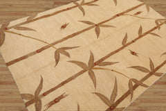 5x8 Beige Hand Knotted Tibetan Transitional Floral Wool Oriental Area Rug