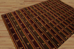 6x9 Green Hand Knotted Tibetan Transitional Striped Wool Oriental Area Rug