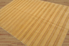 6x9 Gold Hand Knotted Tibetan Modern Striped Wool Oriental Area Rug