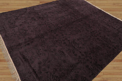 8x10 Tone on Tone Aubergine Hand Knotted Tibetan Transitional Floral Wool and Silk Oriental Area Rug