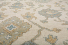 9x12 Cream, Aqua, Slate Color Hand Knotted All-Over 100% Wool Traditional Oriental Rug