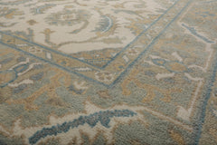 9x12 Cream, Aqua, Slate Color Hand Knotted All-Over 100% Wool Traditional Oriental Rug