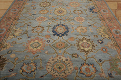 9 x 12 Blue Peach Light Gold Color Hand Knotted All-Over 100% Wool Traditional Oriental Rug