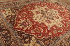 Zaeden 9x12 Hand Tufted Hand Made 100% Wool Heriz Traditional Oriental Area Rug Burnt Orange, Tan Color