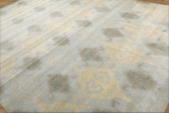 Uwais 10x14 Hand Tufted Hand Made 100% Wool Ikat Modern & Contemporary Oriental Area Rug Light Blue, Brown Color