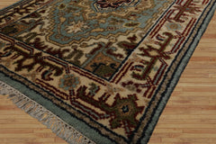 2x12 Runner Aqua Ivory Chocolate Color Hand Knotted All-Over 100% Wool Traditional Oriental Rug