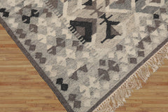 LoomBloom 5x8 Beige Hand Woven Wool Southwestern Kilim Area Rug
