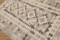 LoomBloom 5x8 Handcrafted Beige Oriental Kilim Wool Rug