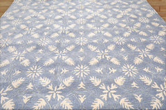 Suellen 10x14 Hand Tufted Hand Made Wool & Art Silk Botanical Transitional Oriental Area Rug Blue, Ivory Color