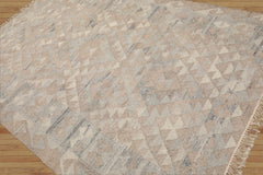 LoomBloom 5x8 Beige Handwoven Southwestern Wool Kilim
