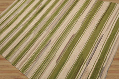 LoomBloom 5x8 Beige Handcrafted Striped Wool Oriental Rug
