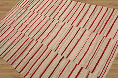 LoomBloom 5x8 Contemporary Stripes Beige Hand Woven Oriental Wool Area Rug