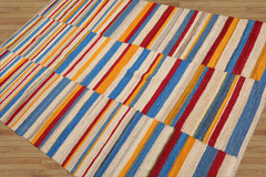 LoomBloom 5x8 Beige Handcrafted Striped Wool Oriental Rug