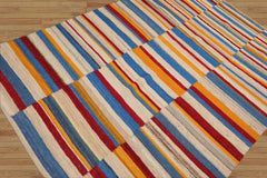 LoomBloom 5x8 Beige Handcrafted Striped Wool Oriental Rug