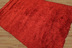 LoomBloom 5x8 Red Hand Woven Solid Wool Shag Area Rug with Contemporary Style