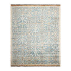 9 x 12  Aqua Beige Gray Color Hand Knotted All-Over 100% Wool Transitional Oriental Rug