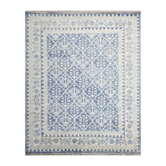 9 x 12  Blue Cream Gray Color Hand Knotted All-Over 100% Wool Transitional Oriental Rug