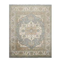 8x10 Cream, Celadon, Moss Color Hand Knotted All-Over 100% Wool Traditional Oriental Rug