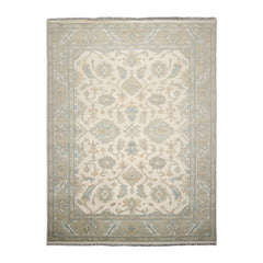 9x12 Cream, Aqua, Slate Color Hand Knotted All-Over 100% Wool Traditional Oriental Rug