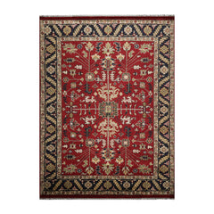 9x12 Red, Navy, Sage Color Hand Knotted All-Over 100% Wool Arts & Crafts Oriental Rug