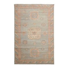 6x9 Mint, Blush, Ivory Color Hand Knotted All-Over 100% Wool Traditional Oriental Rug