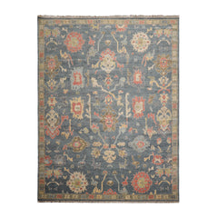 10' x14' Blue Gray Salmon Color Hand Knotted Oushak 100% Wool Traditional Oriental Rug
