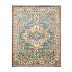 8x10 Slate, Ivory, Blue Color Hand Knotted All-Over 100% Wool Traditional Oriental Rug