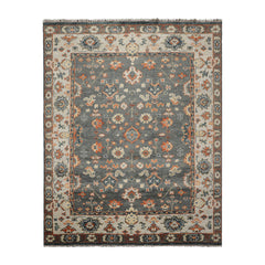 8x10 Gray, Burnt Orange, Light Gold Color Hand Knotted All-Over 100% Wool Traditional Oriental Rug