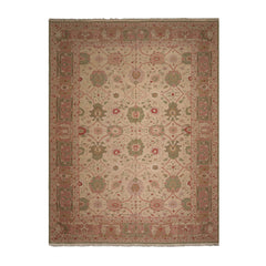 12' 2''x16' 2'' Beige Rose Sage Color Hand Knotted All-Over 100% Wool Traditional Oriental Rug