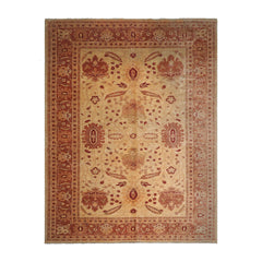 13' 8''x17' 8'' Warm Beige Rust Brown Color Hand Knotted All-Over 100% Wool Traditional Oriental Rug