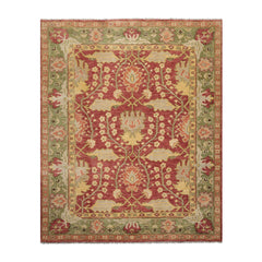 8' x10' Rusty Red Green Gold Color Hand Knotted All-Over 100% Wool Arts & crafts Oriental Rug