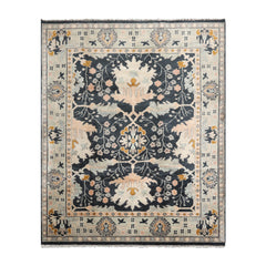 8' x10' Blue Beige Pale Peach Color Hand Knotted All-Over 100% Wool Traditional Oriental Rug