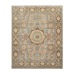 8' x10' Taupe Teal Gold Color Hand Knotted All-Over 100% Wool Traditional Oriental Rug