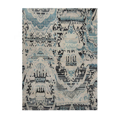 9x12 Gray, Beige Charcoal Blue Color Hand Knotted All-Over 100% Wool Modern Oriental Rug