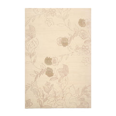 6x9 Ivory, Olive Green, Brown Color Hand Knotted All-Over Wool & Silk Transitional Oriental Rug