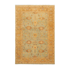 6x9 Aqua, Caramel, Gold Color Hand Knotted All-Over 100% Wool Traditional Oriental Rug