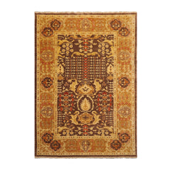 6x9 Brown, Gold, Rust Color Hand Knotted All-Over 100% Wool Traditional Oriental Rug