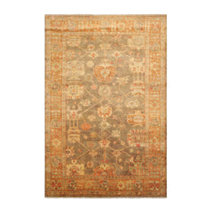 6x9 Gray, Teracotta, Rust Color Hand Knotted All-Over 100% Wool Traditional Oriental Rug