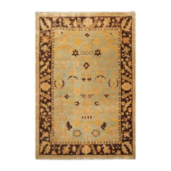 6x9 Aqua, Chocolate Hand Knotted Oushak 100% Wool Oushak Traditional Oriental Area Rug Pale