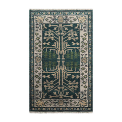 3x5 Teal, Beige Hand Knotted Turkish Oushak 100% Wool Traditional Oriental Area Rug