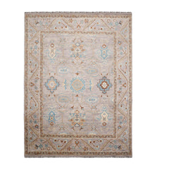 9x12 Taupe, Beige Hand Knotted Oushak 100% Wool Transitional Oriental Area Rug