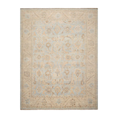 9x12 Pale Blue, Tan Hand Knotted Oushak 100% Wool Transitional Oriental Area Rug