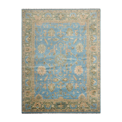 9x12 Aqua, Sage Hand Knotted Oushak 100% Wool Transitional Oriental Area Rug