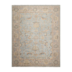 9x12 Aqua, Taupe Hand Knotted Oushak 100% Wool Transitional Oriental Area Rug