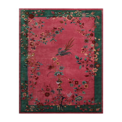 9' x12' Pink Emerald Turquoise Color Hand Tufted Floral New Zealand Wool Art Deco Oriental Rug