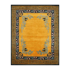 9' x12' Gold Black Turquoise Color Hand Tufted Bordered New Zealand Wool Art Deco Oriental Rug