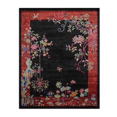 9' x12' Black Teracotta Plum Color Hand Tufted Floral New Zealand Wool Art Deco Oriental Rug